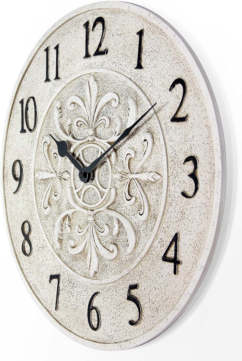 Infinity Instruments Blanc Fleur 15 inch Decorative Outdoor Wall Clock for Garage, Patio, Backyard, Outdoor Wall, Fence Vintage Ivory Antique Easy to Read Battery Operated - Image 2